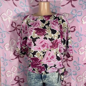 Vintage Teddi Of California 3/4 Half Sleeve Blouse Side Tie bow Size Medium